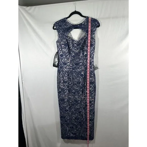 NEW $268 JS Collections [ 4 ] Daniela Bow Tea Length Dress Navy Blue/Blush Q1050